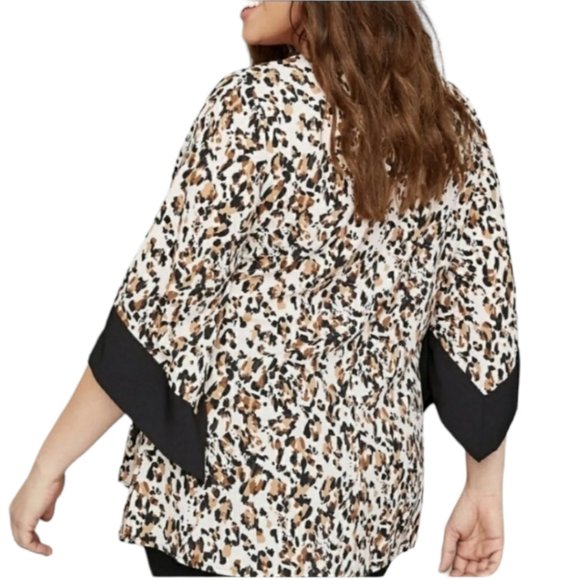 Lane Bryant Cheetah Animal Print Kimono Pink Black Brown V-Neck 18 - Picture 2 of 10